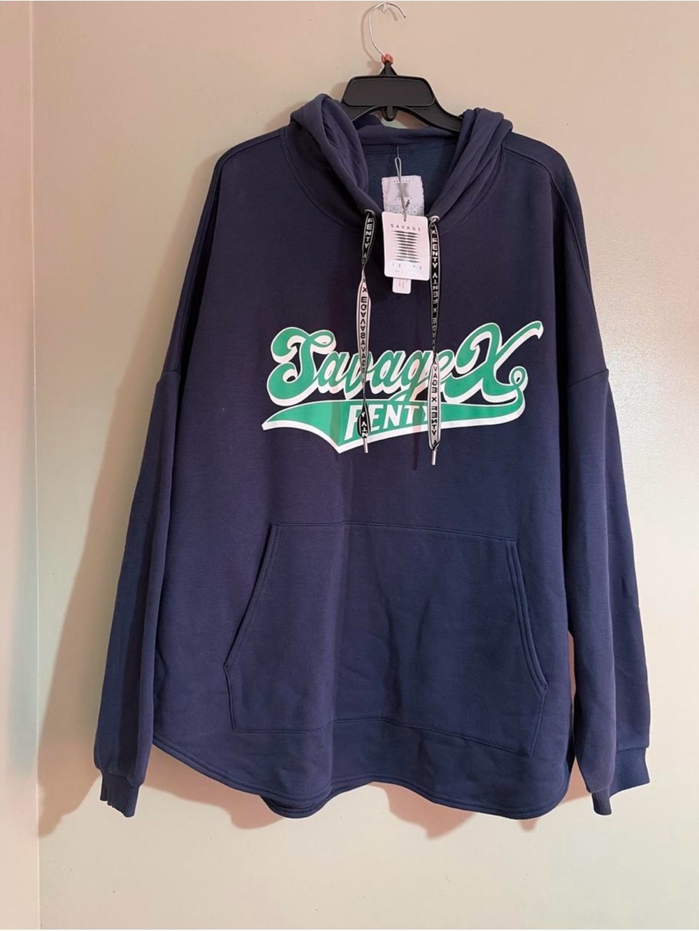 Savage X Fenty Navy Crewneck Sweatshirt with Green Logo